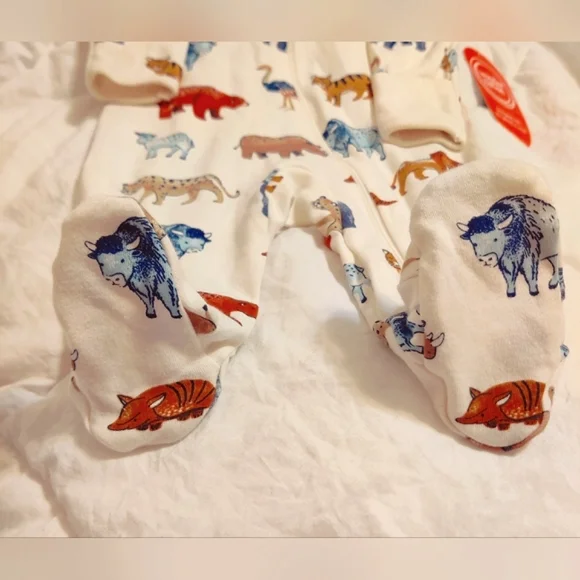 🧮6/$20 Wonder Nation Unisex PJs x2 Ivory & Safari Animals Sz. 0-3 mos - Picture 6 of 9
